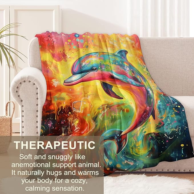 Dolphin Blanket for Women Adults, Flannel Dolphin Blankets Gifts, Dolphin Throw Blanket for Sofa Bed Living Room Soft Warm Cozy Dolphin Decor 50" x 60"
