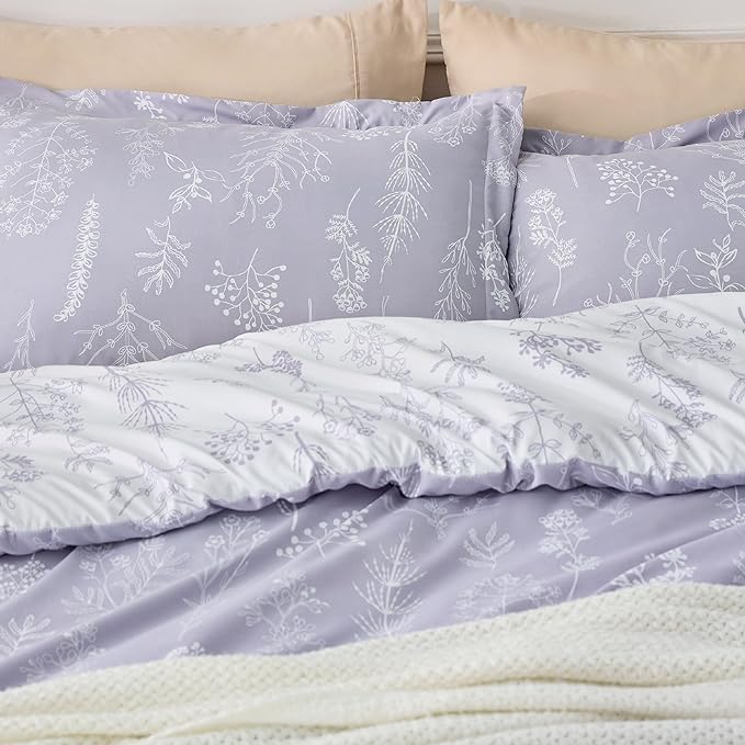 Bedsure Twin/Twin XL Comforter Set - Lavender Comforter, Cute Floral Bedding Comforter Sets, Gifts for Woman, 2 Pieces, 1 Soft Reversible Botanical Flowers Comforter and 1 Pillow Sham