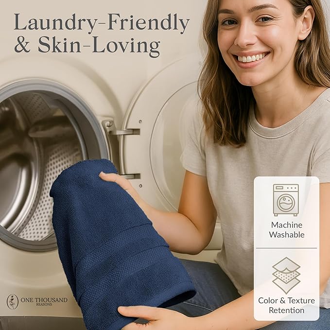 Zero Twist Bathroom Towel Set - Luxury Bath Towel Sets for Bathroom, Hands, and Washcloths - Quick Dry and Absorbent - 6 Pieces, 3 Stripe, Midnight