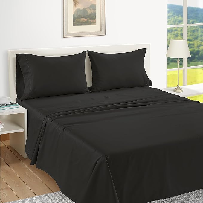 LANE LINEN Pillow Case Covers King, Set of 2, 100% Egyptian Cotton Sateen, Soft Cool & Smooth Pillow Cases - Black