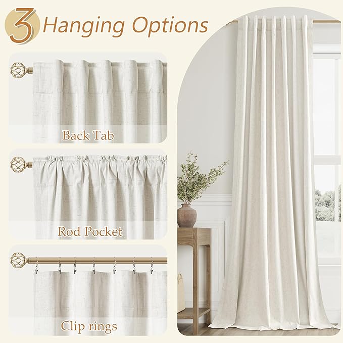 Cream Linen Blackout Curtains 78 Inch Length 2 Panels Set for Living Room Bedroom Back Tab Thermal Insulated 100% Black Out Linen Drapes Room Darkening Window Curtains 78 Inches Long Ivory Natural