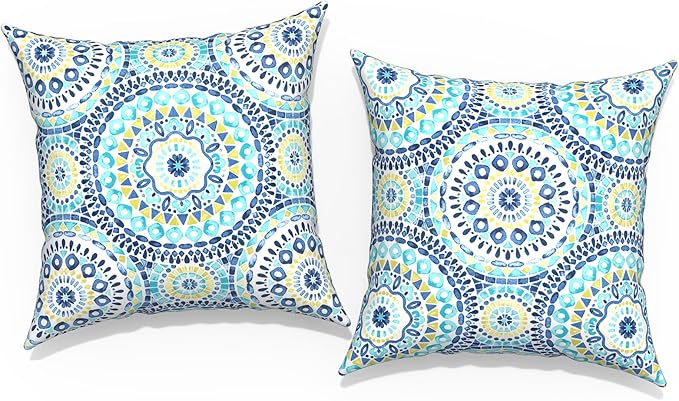 Outdoor Throw Pillow Covers 18”x18”, Decorative Pillow Covers for Patio Furniture, Modern Cushion Cases for Garden Couch Home Sofa Bed Office Chair, Pack of 2, Delancey Lagoon