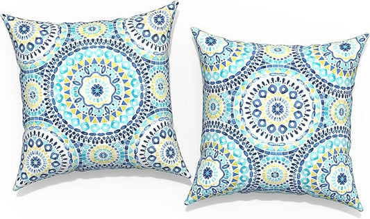 Outdoor Throw Pillow Covers 18”x18”, Decorative Pillow Covers for Patio Furniture, Modern Cushion Cases for Garden Couch Home Sofa Bed Office Chair, Pack of 2, Delancey Lagoon