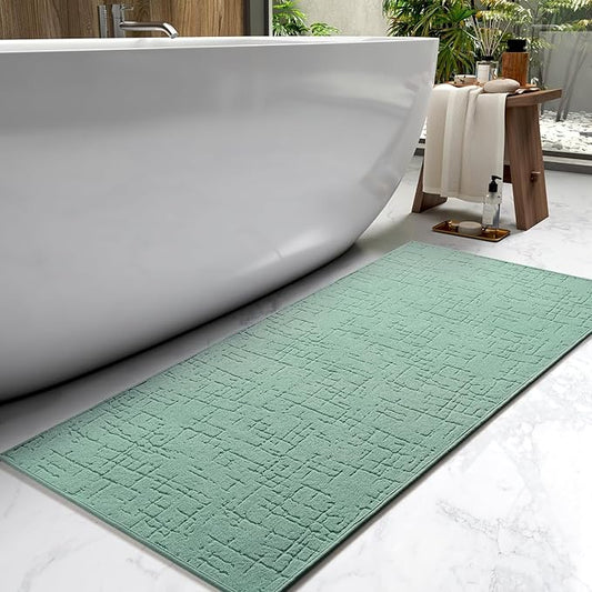 AMOAMI-Bath Mat-Absorbent Quick Dry Bathroom Floor Mats-Washable Rubber Backing Bath Mats for Bathroom Rugs Fit Under Door-Bath Rug for in Front of Sink Bathtub Shower Room, Moss 24''x70''