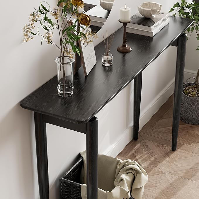 Wood Console Table Walnut Entryway Table, Thin Console Table, Sofa Tables for Living Room (47.2'')