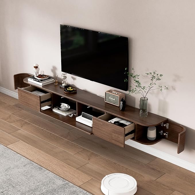 Floating TV Stand,Wall Mounted TV Shelf,Modern Entertainment Center Media Console with Storage for Bedroom,Living Room (Walnut, 63IN)