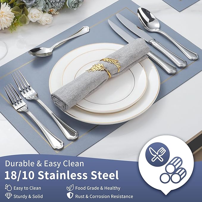 Silverware Set With Steak Knives, 48 Piece Stainless Steel Silverware Set for 8, Stainless Steel 18/10 Flatware, Ideal For Gift