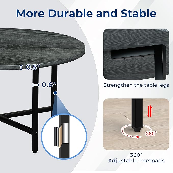 Round Coffee Table, 23.6" Small Coffee Tables for Living Room, Circle Coffee Table with Metal Frame, Floor Table Desk for Sitting on The Floor, Home, Office, Grey