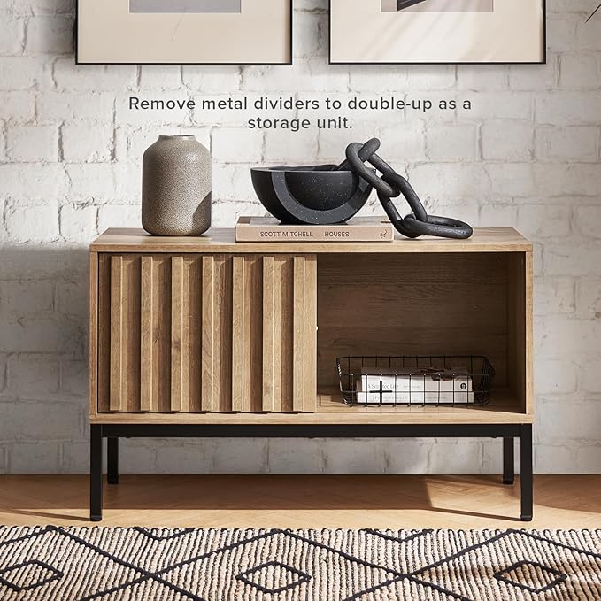 mopio Norwin TV Stand, Rustic Modern Industrial Television Stand for 60/65/70 inch TV, Fluted Entertainment Center with Storage, Wood Media Console Credenza Cabinet Table (Oak 36" TV Stand)