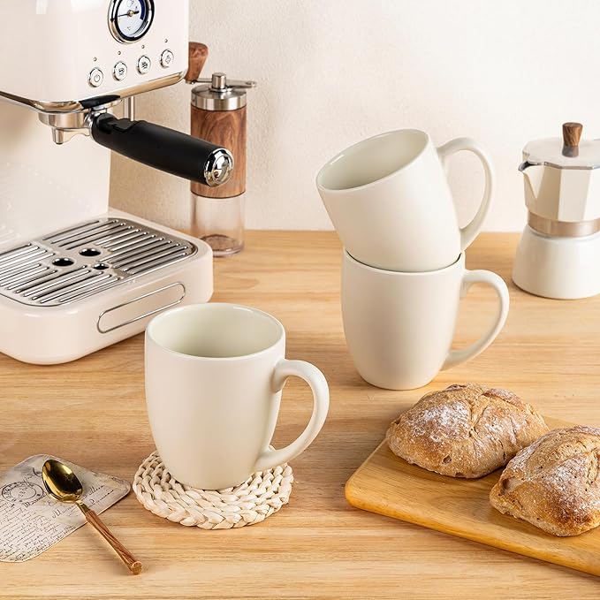 GBHOME 12oz Coffee Mugs Set of 6, Large Ceramic Coffee Mugs for Man, Woman, Dad, Mom, Modern Coffee Mugs Set with handle for Tea/Latte/Cappuccino/Milk/Cocoa. Dishwasher&Microwave Safe,ivory