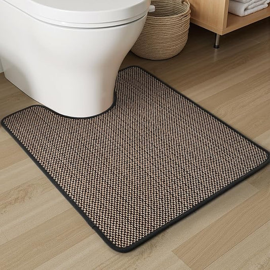 PADOOR Braided Toilet Rugs U Shaped, Non Slip Toilet Mats for Bathroom Floor Machine Washable Super Absorbent Contour Bath Rugs for Toilet Mat Quick Dry U Shaped Toilet Rug, 20''x24'' Black