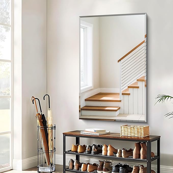 Beveled Bathroom Mirror, 30x48 Inch Large Frameless Mirrors for Wall, Upgraded Shatterproof Beveled Frameless Vanity Mirror for Bathroom,Bedroom,Living Room and Entryway