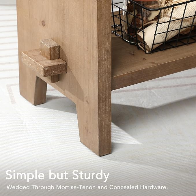 Solid Wood Console Table, 43.3" Farmhouse Entryway Table with Storage Shelf, Rustic Narrow Skinny Behind Couch Sofa Table for Living Room, Hallway, Entryway, Foyer, Brown