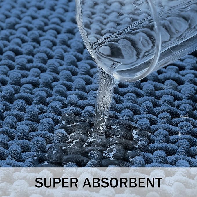 Bathroom Rugs Non Slip Washable, Super Absorbent Thin Bath Mat for Small Quick Dry Low Pile Bathroom Rug, (Navy Blue, 24″x16″)