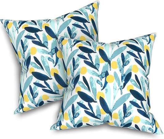 Outdoor Throw Pillows 16x16 Inch, Water Repellent Patio Pillows with Inners Set of 2, Outdoor Pillows for Patio Furniture Home Garden, Leaves Multi