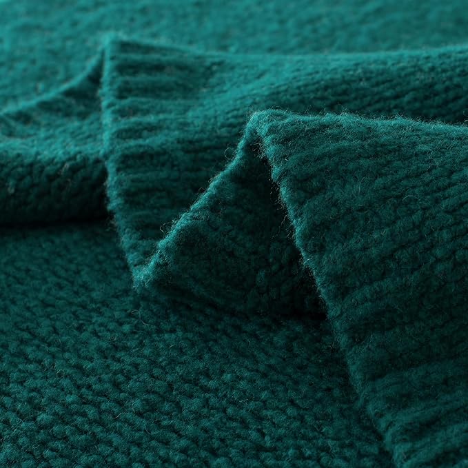 Carriediosa Wool Blend Knit Throw Blanket 50" X 60", 50% Recycled Polyester Soft Cable Knitted Fluffy Throws for Couch Lightweight Woven Blankets for Sofa Fuzzy Cozy Bed Cover, Dark Teal