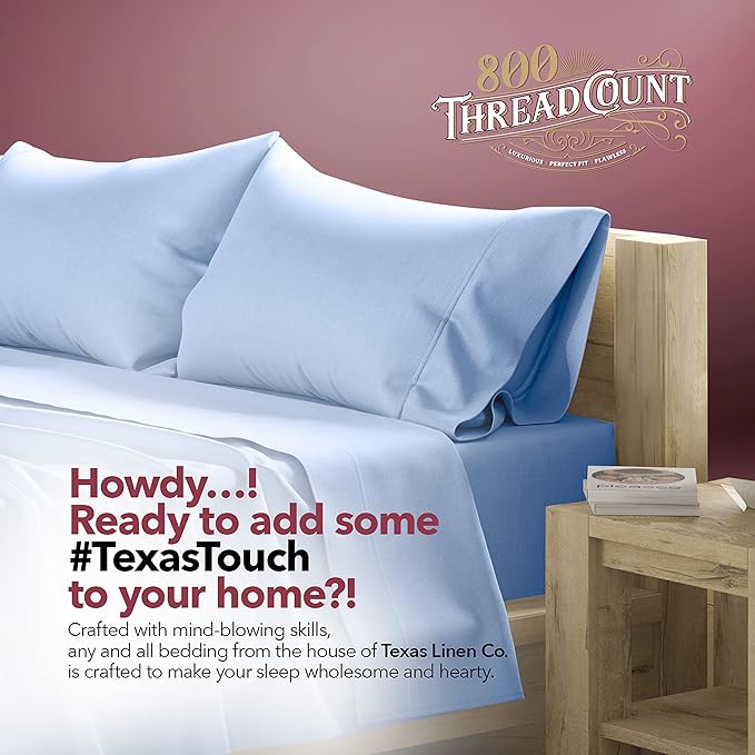 TEXAS LINEN CO. Egyptian Cotton Split King Sheet Set - 800 Thread Count 5 PC Deep Blue Sheets for Adjustable Bed, Extra Long Staple Soft Cooling Sheets, Luxury Hotel Sheets, 16" Deep Pocket Bedsheet