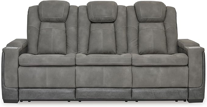 Signature Design by Ashley Next-Gen DuraPella Modern Faux Leather Power Reclining Sofa with Adjustable Headrest, Gray