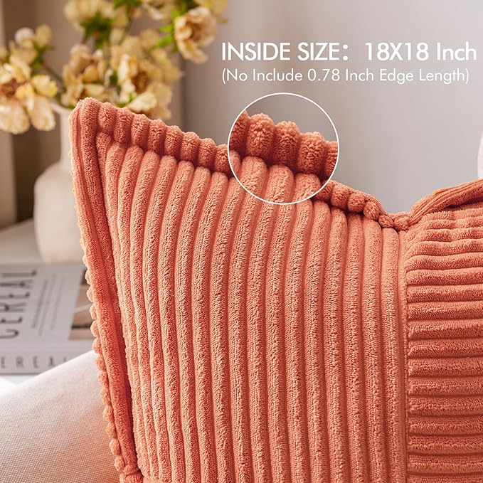 MIULEE Decorative Throw Pillow Covers for Couch Bed Livingroom 18x18 Inch Set of 2 Coral Red Boho Accent Throw Pllows Broadside Striped Patchwork Soft Corduroy Summer Pillowcases