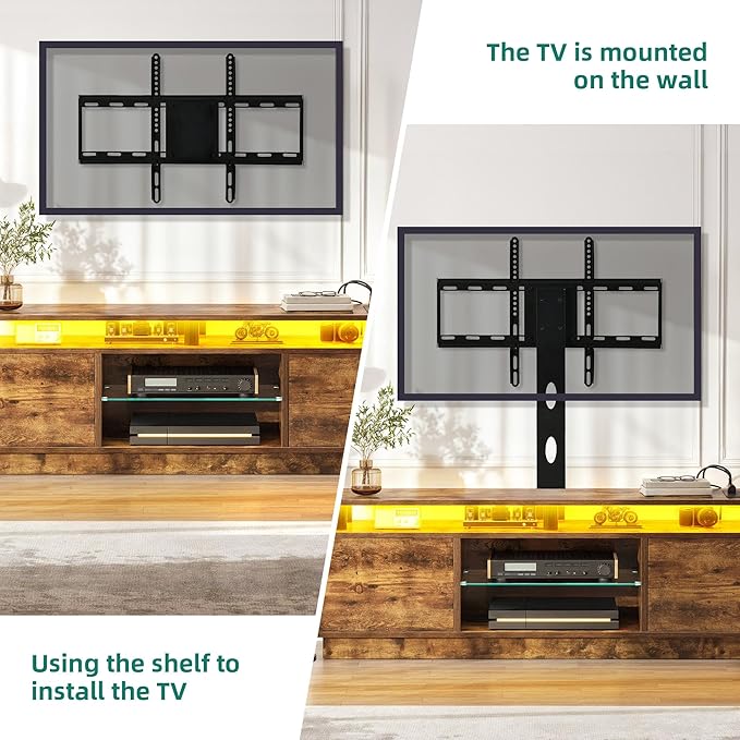 YITAHOME TV Stand with Adjustable Mount & Power Outlet, Entertainment Center with Storage, LED TV Stand for 70/65/60 Inch TVs, TV Cabinet with Storage, Media Console for Living Room, Rustic Brown