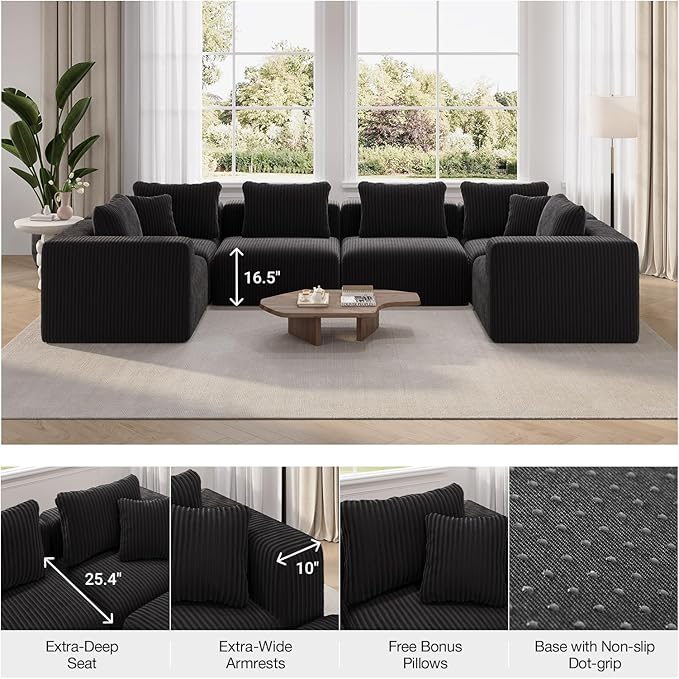 Novilla Modular Sectional Sofa, Modern Cloud Sectional Couch with Smarts Coil™ Support, Upholstered Boneless Couch for Living Room Apartments Bedroom, No Assembly Required (3 Seater)