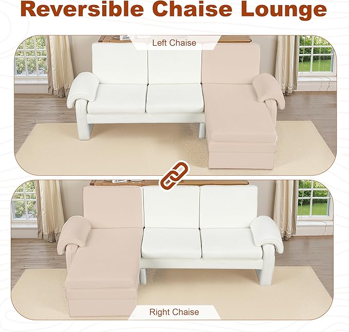 94.1" Sectional Couch, Convertible Futon Sofa Bed with Reversible Chaise Lounge, Sectional Couches for Living Room and Office, Beige