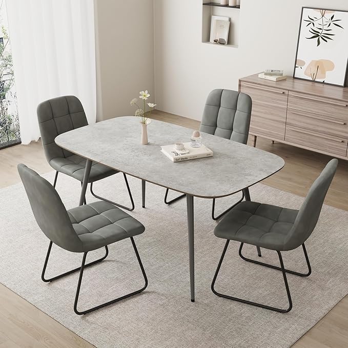 47.2'' Modern Farmhouse Dining Table, Wooden Rectangular Dining Table with Metal Legs for 4-6 People for Dining Room, Kitchen, Living Room (Gray Table, 47.2")