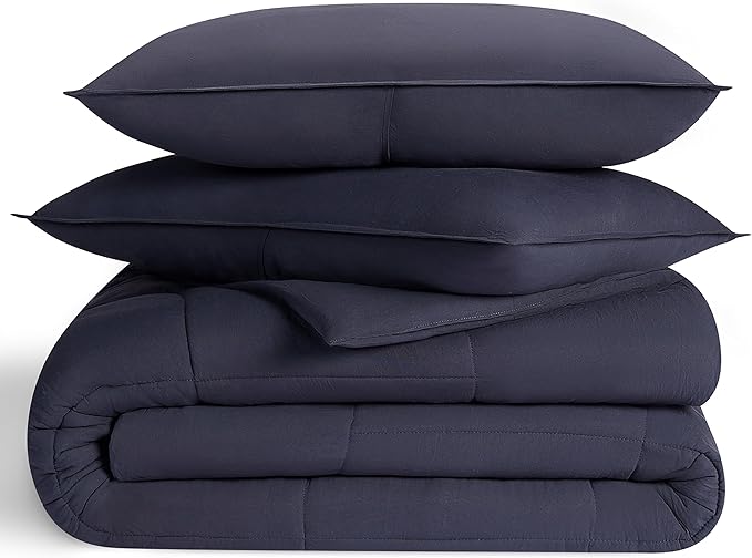 UGG Leonora Comforter Set with 2 Pillow Shams Lightweight Down Alternative Blanket Reversible Cozy Warm All Season Washable and Hypoallergenic Bedding Set, Full/Queen, Navy Blue