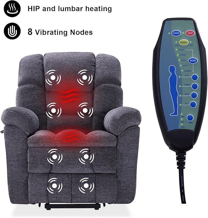 Triple Motor Power Lift Recliner Chair with Massage and Dual Heat for Elderly People, Zero Gravity Lay Flat Recliner Infinite Position, USB Ports（Grey）
