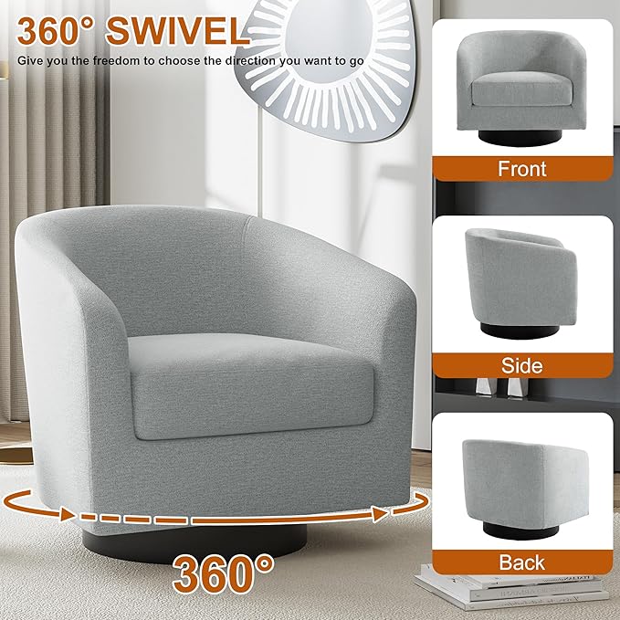 UIXE Swivel Accent Chairs Set of 2, Chenille Barrel Chair Upholstered Armchair for Living Room, Modern Round Arm Chair Small Single Sofa Bedroom Reading Seat - Light Gray