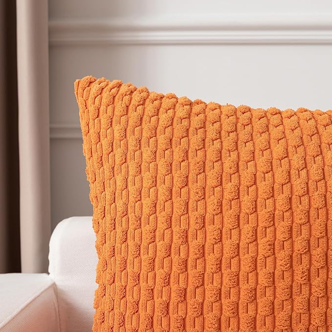 Kevin Textile Fall Pack of 2 Corduroy Decorative Throw Pillow Covers 12x20 Inch Soft Boho Striped Pillow Covers Modern Farmhouse Home Decor for Spring Sofa Living Room Couch Bed Orange