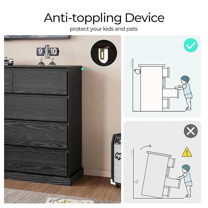 LINSY HOME 9 Drawer Dresser for Bedroom, 53" Wide Chest of Deep Drawers, Modern Farmhouse TV Stand Dressers with Storage, Large Drawer Organizer for Bedroom, Living Room, Handless Design, Black