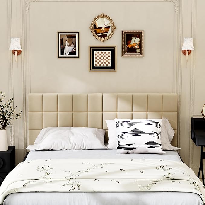 Andeworld Velvet Upholstered Tufted King Size Headboard,Wood Head Board with Metal Legs, Adjustable Height from 42” to 56”, Bed Headboard in Modern Design,Backboard for Bed, Apricot