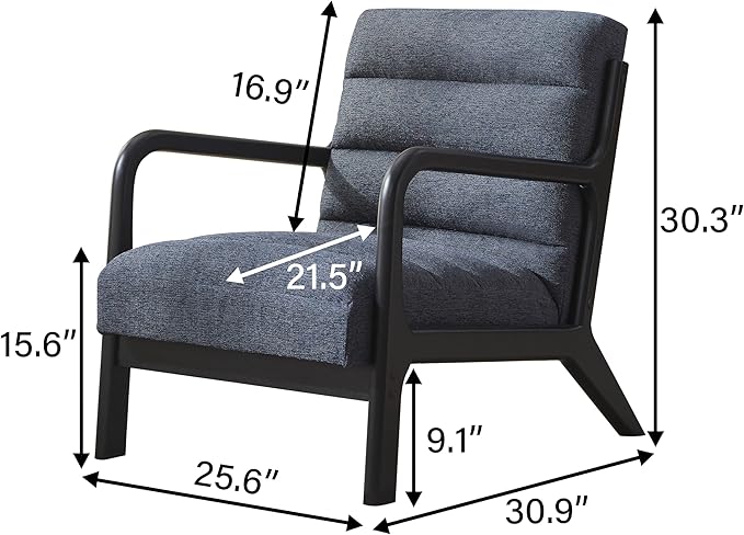 VKNOW Accent Chairs with Rubberwood Frame Accent Chairs Set of 2, Mid-Century Modern Upholstered Reading Armchair, High Back Lounge Armchair Living Room Chair for Bedroom Reading Room, Dark Blue