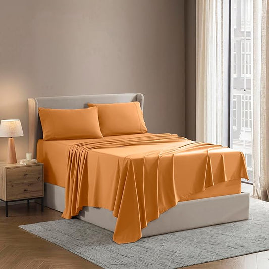 Nestl Short Queen Sheet Set - 1800 Ultra-Soft Microfiber - Double Brushed - Deep Pockets - Easy Fit - 4 Piece Set - Bed Sheets (Short Queen, Light Orange)