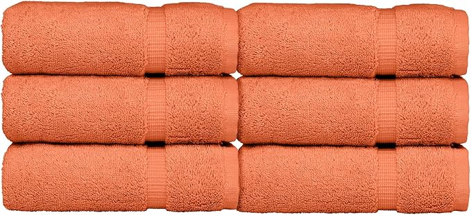 Luxury Hotel & Spa Collection, Quick Dry 100% Turkish Cotton 700 GSM, Eco Friendly Towel, for Bathroom, Gymand Kitchen Dobby Border Soft Hand Towel Set 16 X 30, Coral, Hand Towels - Set of 6