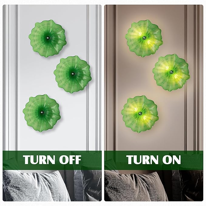 Hand Blown Glass Plate Wall Decor, Modern Unique Glass Wall Art, Lotus Leaf Wall Plate Shape Wall Sconce with Transparent and Easy to Clean for Staircase, Living Room, Kitchen, Hallway (Green-1)