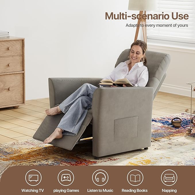 Claiks Power Recliner Chair for Adults, Adjustable Reclining Chair, Comfortable Recliner Couch with Side Pockets&Wire Remote Control, for Living Room, Home Theater, Bedroom, Linen Fabric, Light Grey