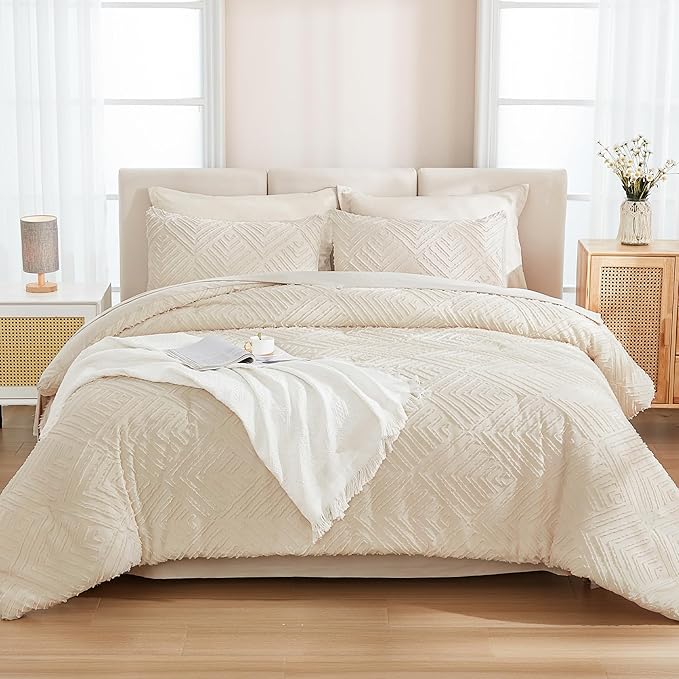 Andency California King Comforter Set Beige - 7 Pieces Bed in a Bag Cal King Bedding Comforter Sets, Tufted Lightweight Fluffy Bed Set with Comforter, Sheets, Pillowcases & Shams