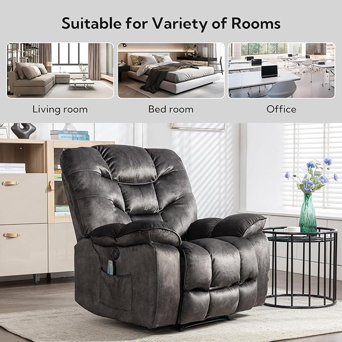 Oversized Power Recliner Chair with Massage and Heat Set of 2, 41" Wide Electric Reclining Chairs with USB Port, Breathable Fabric Overstuffed Reclining Sofa for Living Room Bedroom