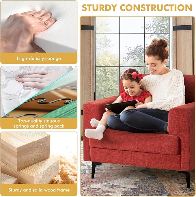 CDCASA Accent Chair, Chenille Fabric Oversized Mid Century Modern Chair Set of 2, Comfy Upholstered Armchair Reading Accent Chairs Sofa Chairs for Bedroom Living Room, Terracotta