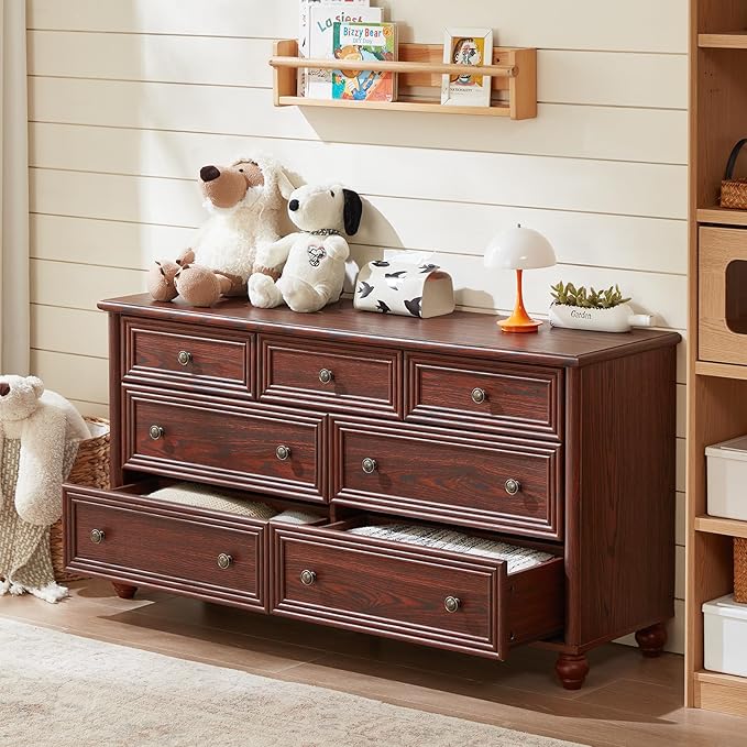 Dressers & Night Stand Set of 3, Wood 54" Wide Dresser & 18" with Charging Station Chest of Drawers, Roman Column Nightstand Set of 2, Bedroom Furniture Dresser Suites for Home Living Room Hallway