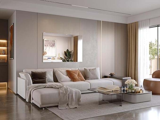 Brightify Frameless Mirror, 55x36 Inch Bathroom Mirrors for Over Sink, Large Tempered Glass Square Wall Mirror, Frameless Vanity Mirror for Gym, Yoga, Living Room, Bedroom, Entryway