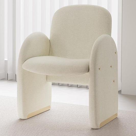 YOUTASTE Oversized Accent Chair for Living Room Bedroom Office, Upholstered Mohair Armchair with Wood Frame and Gold Metal Legs, Mid-Century Modern Lounge Chair, Beige