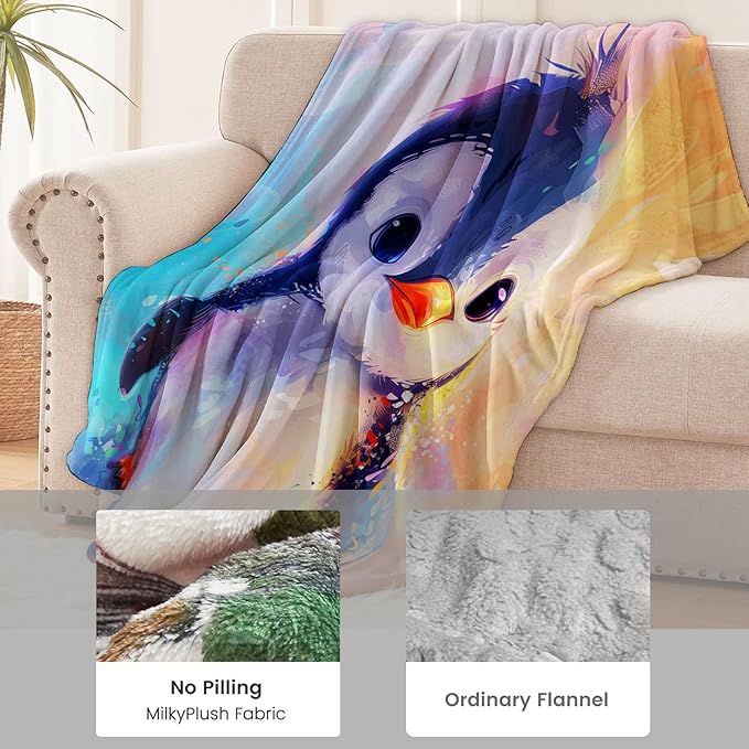 Flannel Penguin Blanket for Women, Girls & Boys - Soft, Warm & Cozy Throw Blanket for Sofa, Couch, Bed & Living Room - 60" x 80"