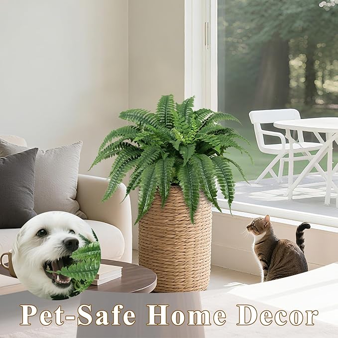 ALAGIRLS Set of 2 45 Inch Artificial Boston Fern Bush with 55 Branches, Large Faux Ferns for Outdoors, Artificial Plants Suitable for Office & Living Room Decor, UV-Resistant（Pot is not Included）