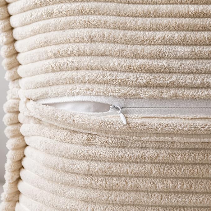 MIULEE Decorative Euro Sham Throw Pillow Covers for Couch Bed Livingroom 26x26 Inch Set of 2 Beige Boho Accent Throw Pllows Broadside Striped Patchwork Soft Corduroy Pillowcases