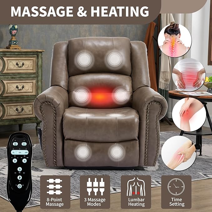 Recliner Chairs for Adults, Oversized Bedroom Chair with Massage, Sofa Chair Home Theater Seating with Lumbar Support, Comfortable Lift Chair for Elderly, Glider Nursery Chair for Living Room