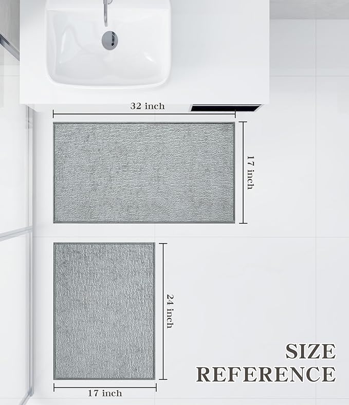 chakme Bathroom Rug Sets 2 Piece, Ultra Thin Bath Mat Quick Dry Bath Mat Set, Absorbent Bath Mat for Bathroom Non Slip Machine Washable, (Light Grey, 2 Piece)