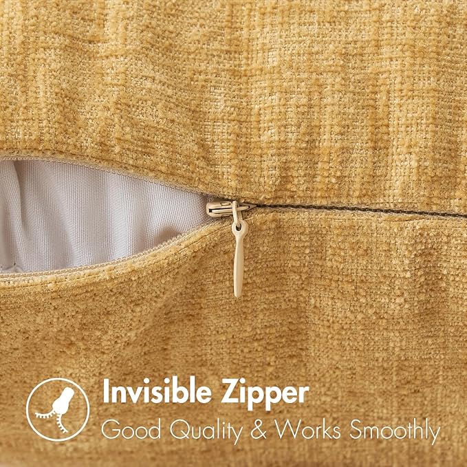 MIULEE Pack of 2 Couch Throw Pillow Covers 16x16 Inch Soft Gold Chenille Pillow Covers for Sofa Living Room Solid Dyed Pillow Cases